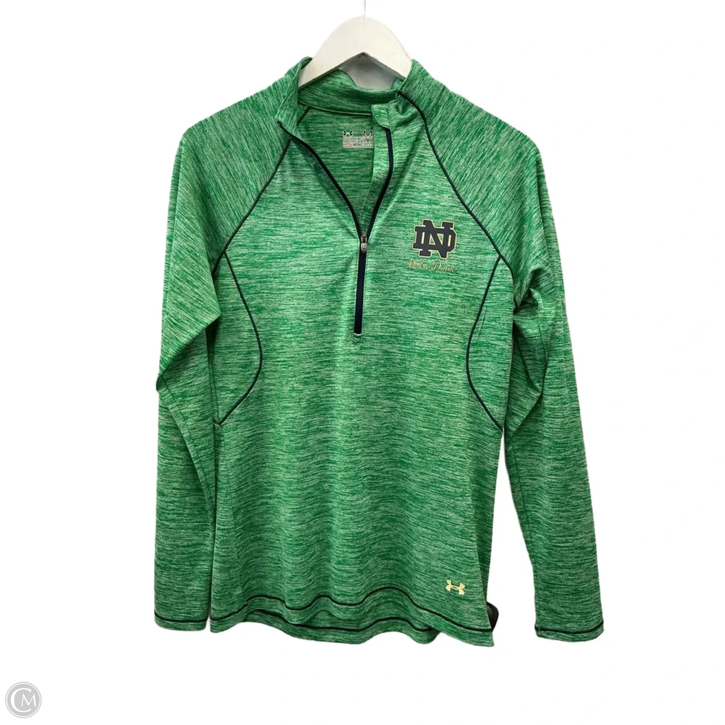 Athletic Top Long Sleeve Collar By Under Armour In Green, Size: M