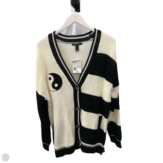 Sweater Cardigan By Forever 21 In Black & Cream, Size: L