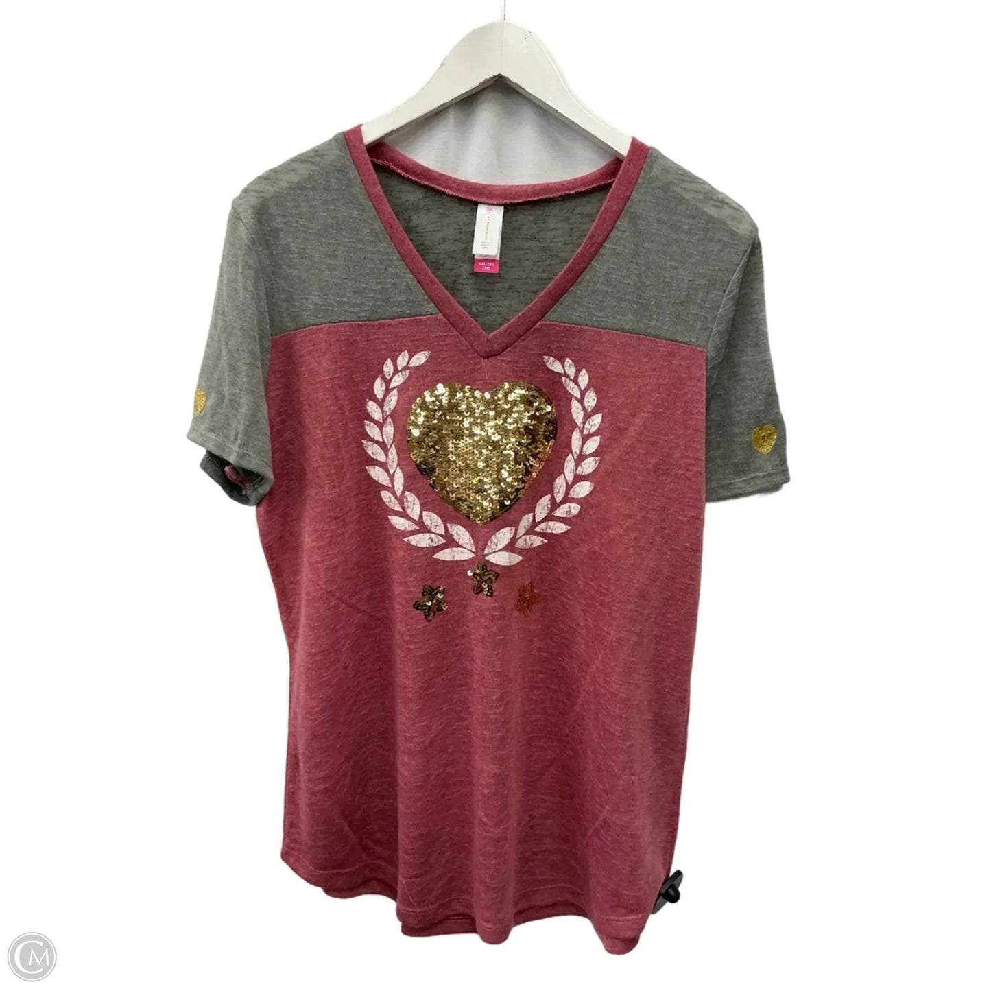 Top Short Sleeve By No Boundaries In Grey & Pink, Size: Xxl
