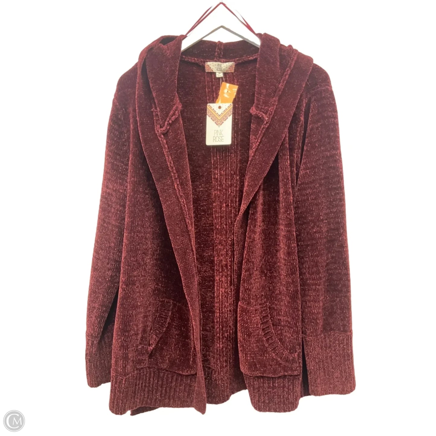 Sweater Cardigan By Pink Rose In Maroon, Size: 3x