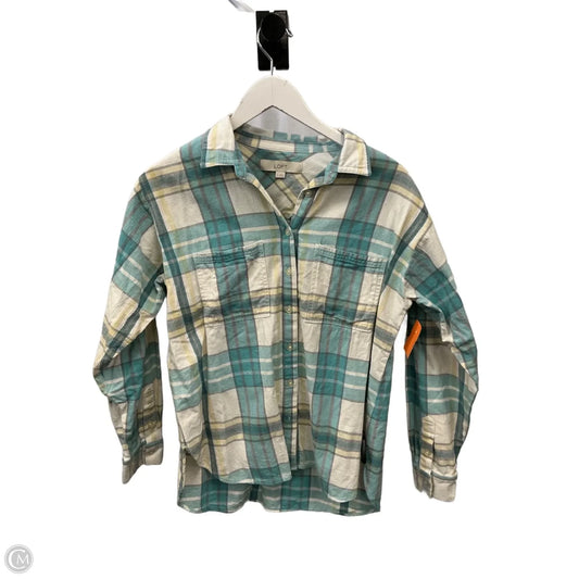 Top Long Sleeve By Loft In Plaid Pattern, Size: M