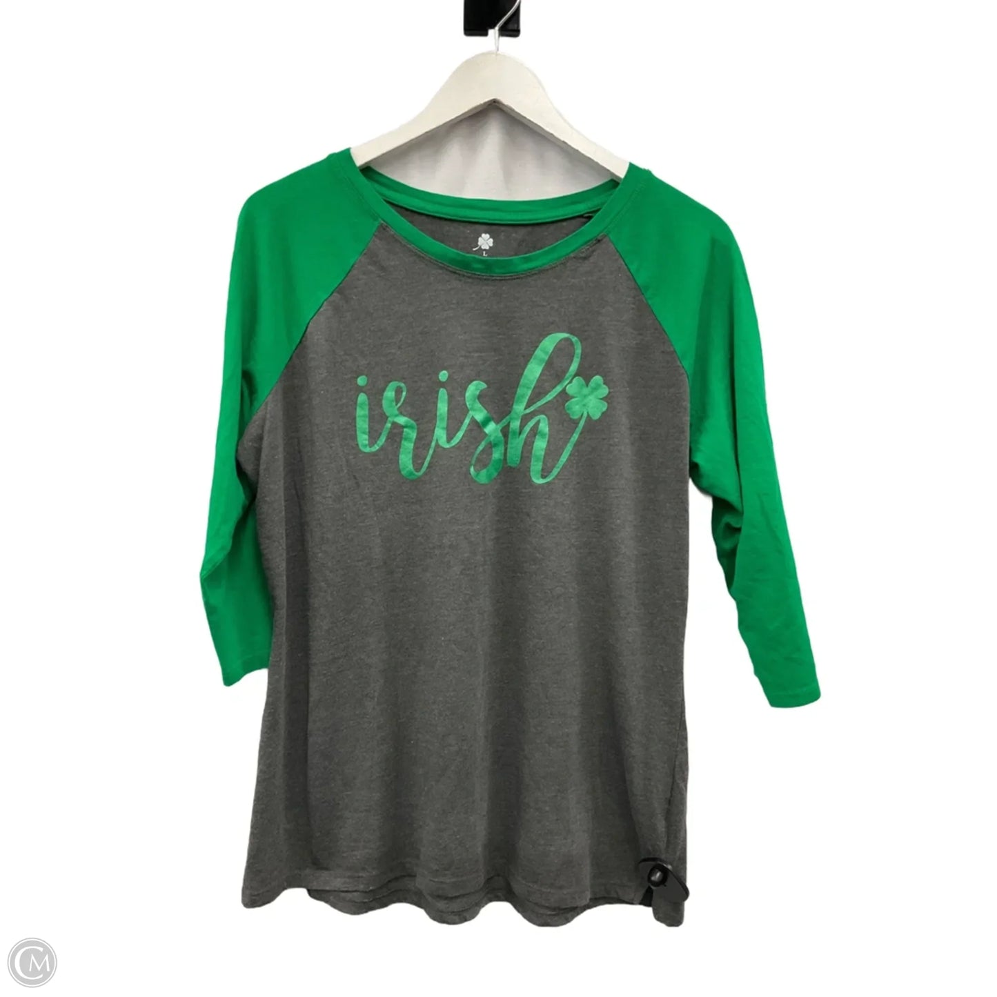 Top 3/4 Sleeve By Cmf In Green & Grey, Size: L
