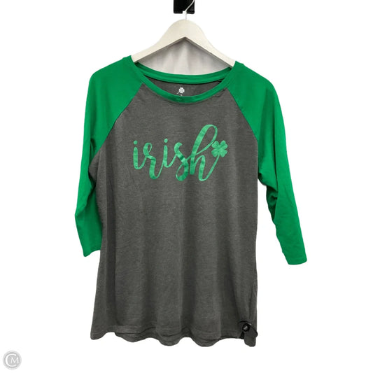 Top 3/4 Sleeve By Cmf In Green & Grey, Size: L