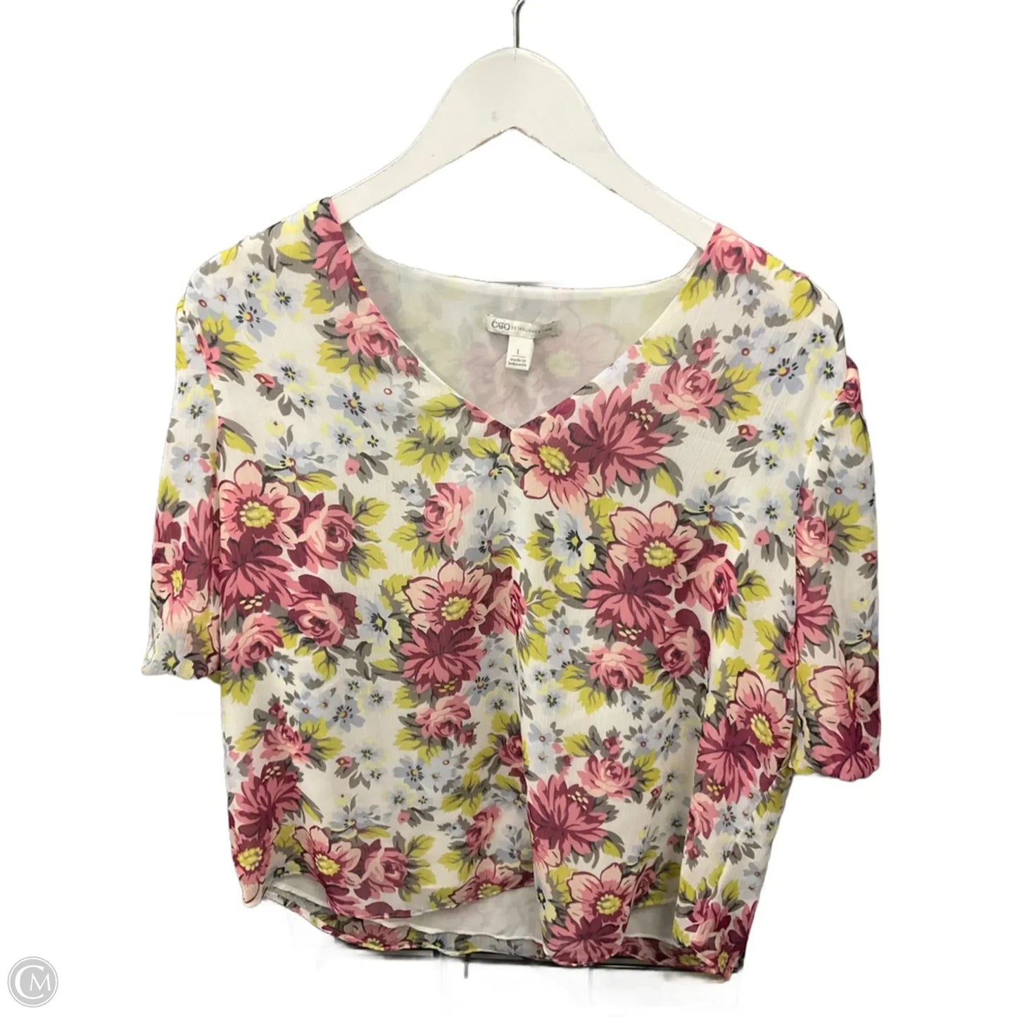 Top Short Sleeve By Cato In Pink & White, Size: L