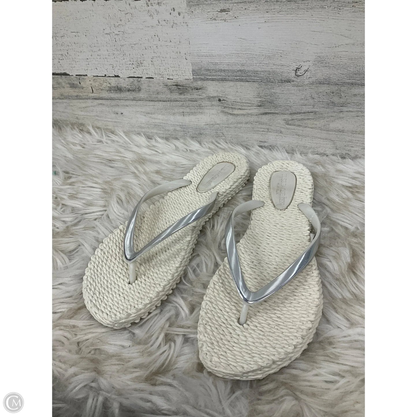 Sandals Flip Flops By Clothes Mentor In Silver, Size: 10