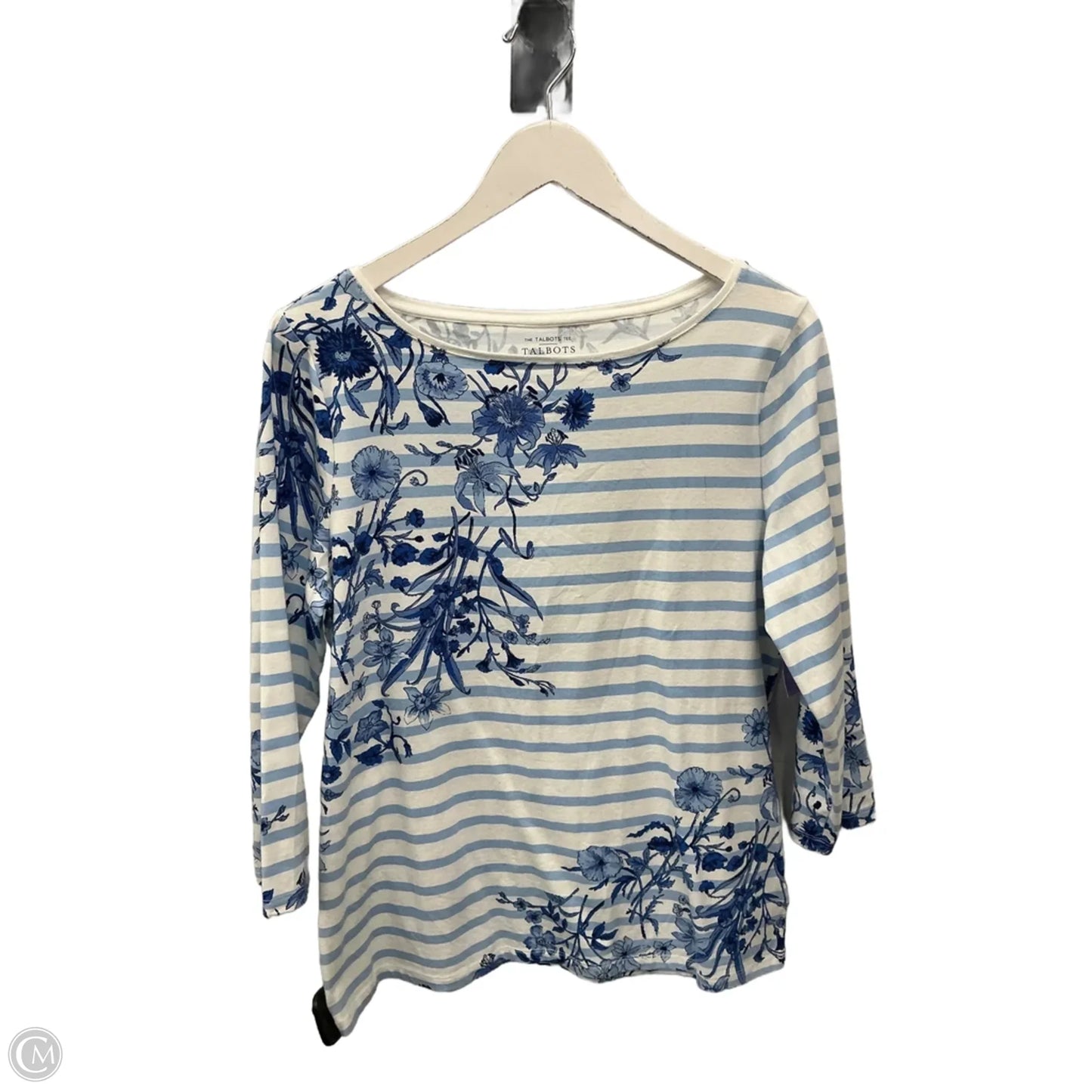 Top 3/4 Sleeve By Talbots In Blue & White, Size: L