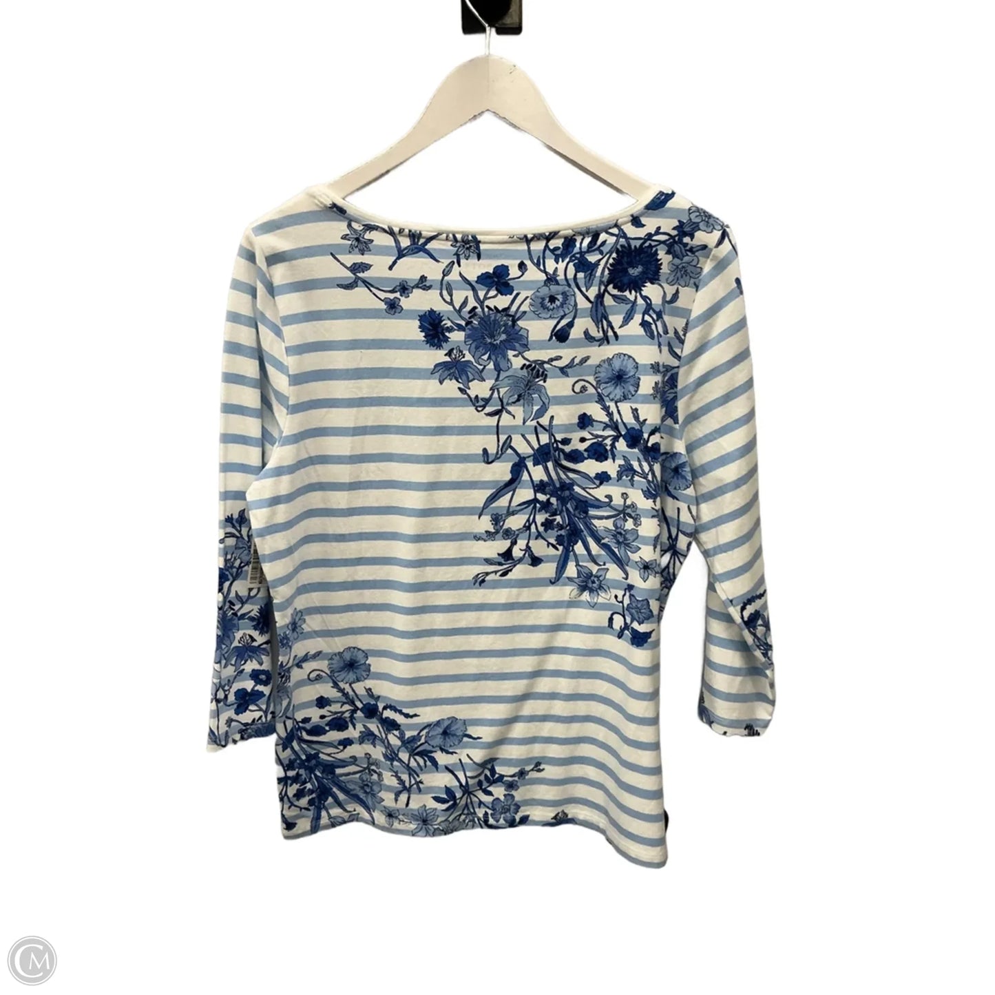 Top 3/4 Sleeve By Talbots In Blue & White, Size: L