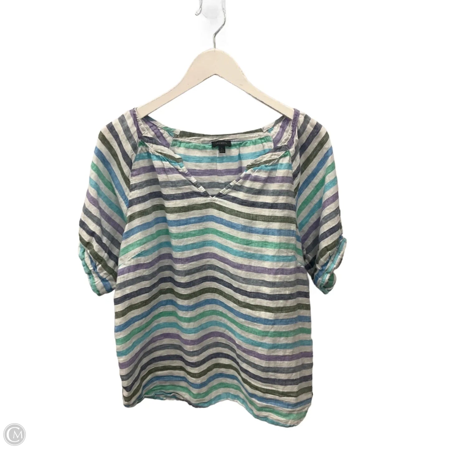 Top Short Sleeve By Talbots In Striped Pattern, Size: L