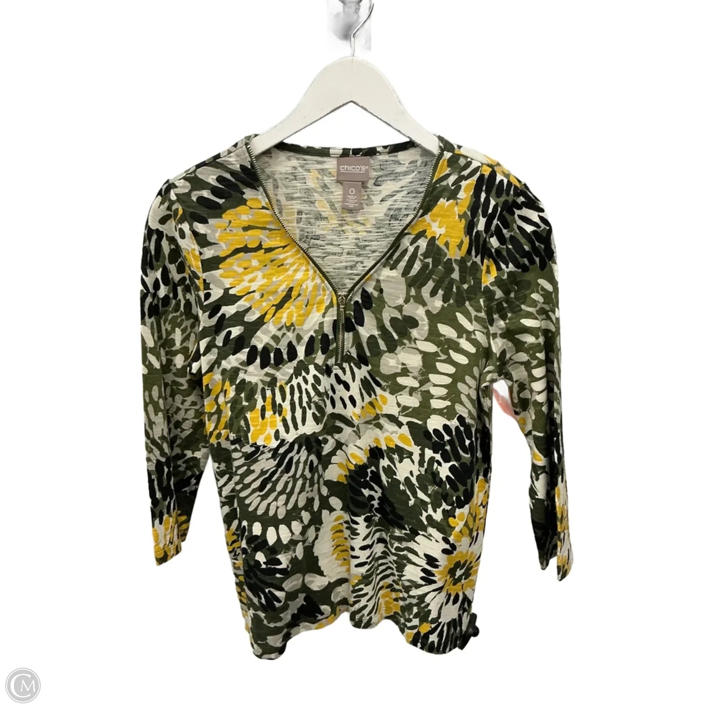 Top 3/4 Sleeve By Chicos In Green, Size: S