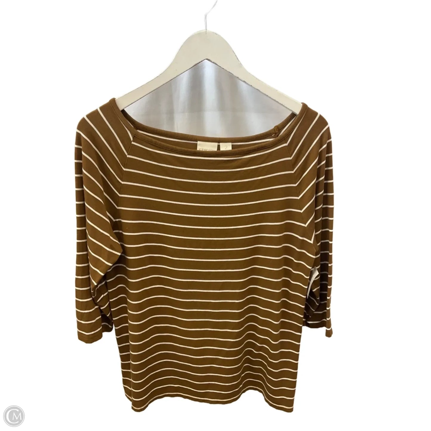 Top 3/4 Sleeve By Chicos In Striped Pattern, Size: L
