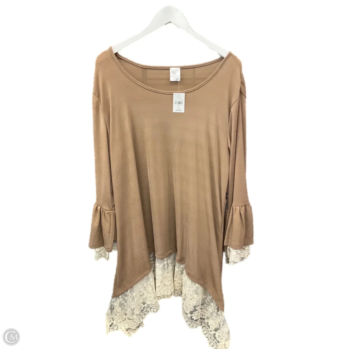 Tunic 3/4 Sleeve By Clothes Mentor In Tan, Size: Xl
