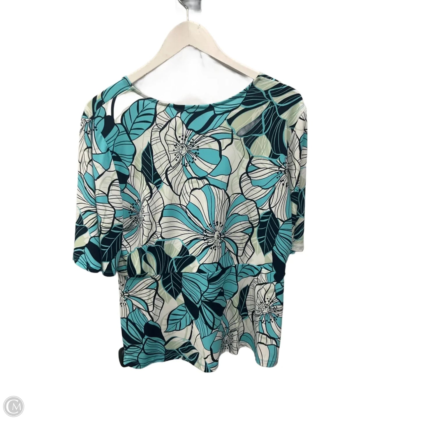 Top Short Sleeve By Liz Claiborne In Blue & White, Size: L