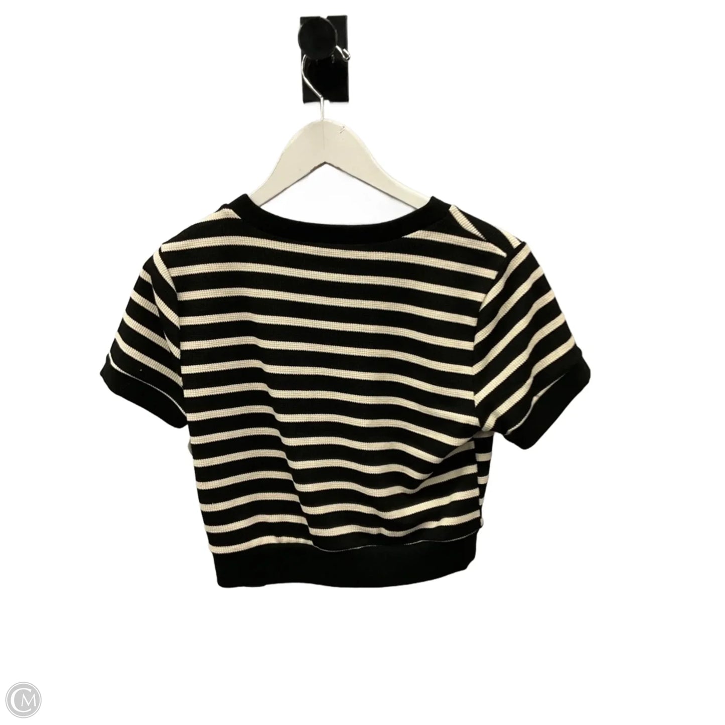 Top Short Sleeve By Atelier In Black & Cream, Size: L