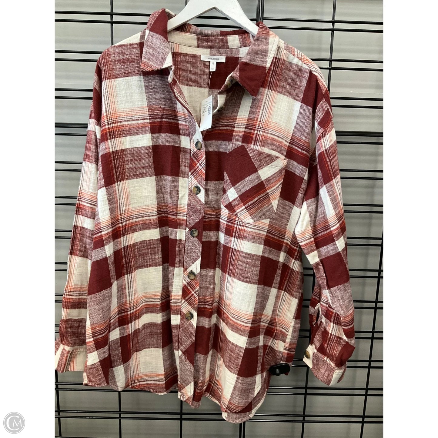 Top Long Sleeve By Maurices In Cream & Orange, Size: 1x