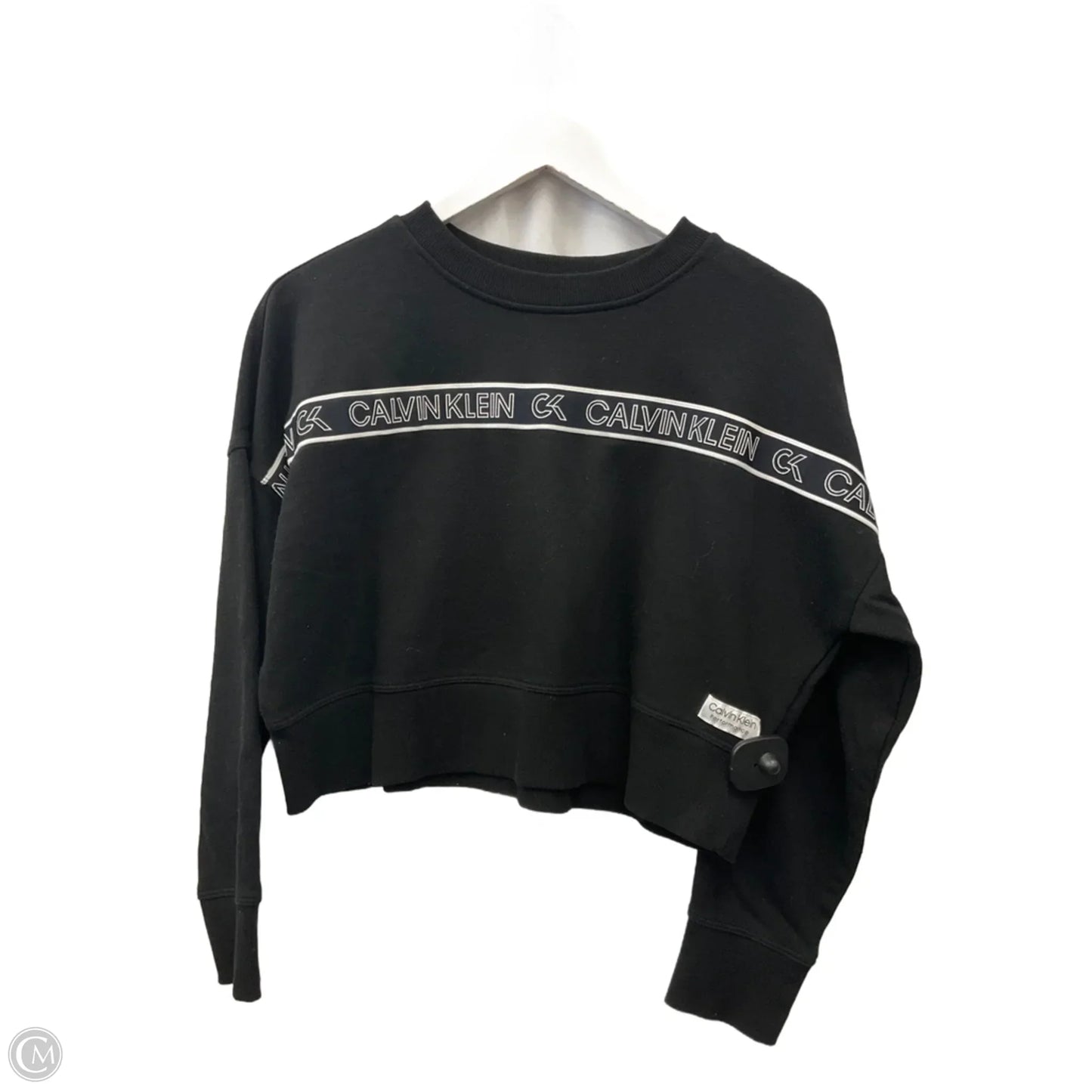 Athletic Top Long Sleeve Crewneck By Calvin Klein In Black, Size: M