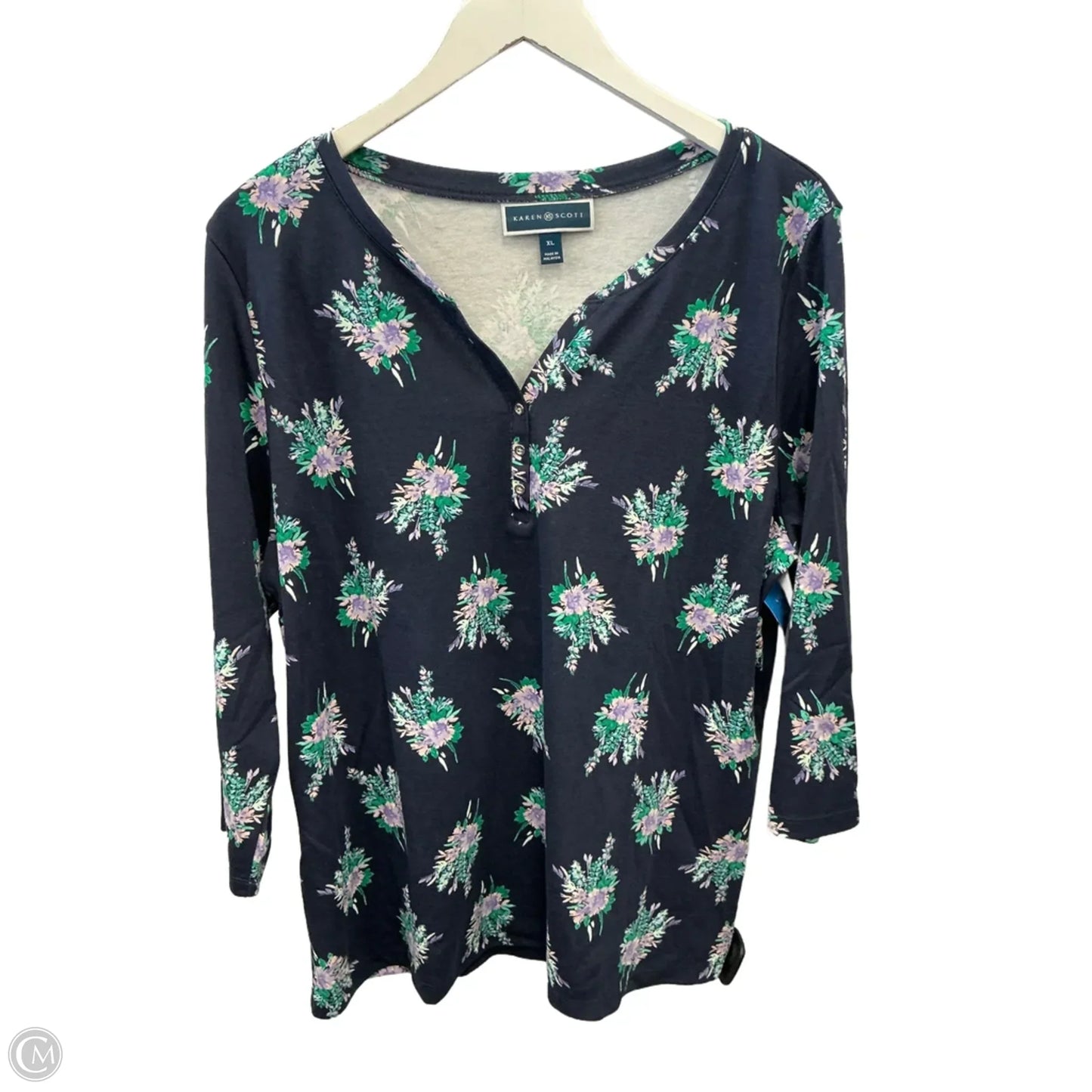 Top 3/4 Sleeve By Karen Scott In Blue & Purple, Size: Xl