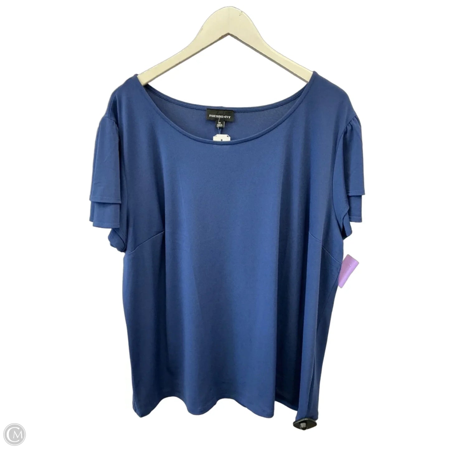 Top Short Sleeve By Fortune & Ivy In Navy, Size: 1x