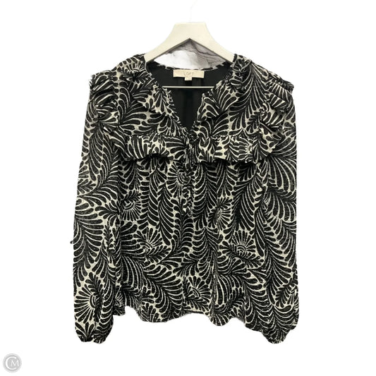 Top Long Sleeve By Loft In Black & Cream, Size: S