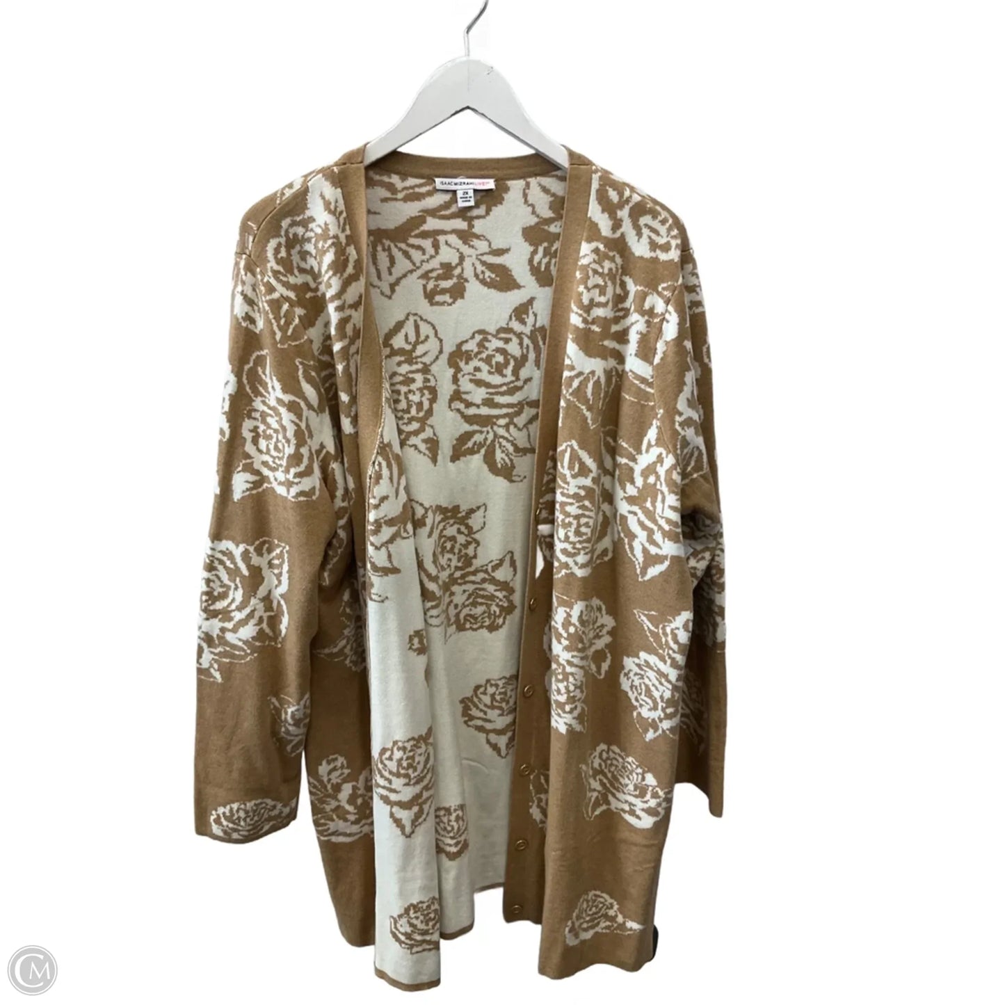 Cardigan By Isaac Mizrahi In Taupe, Size: 2x