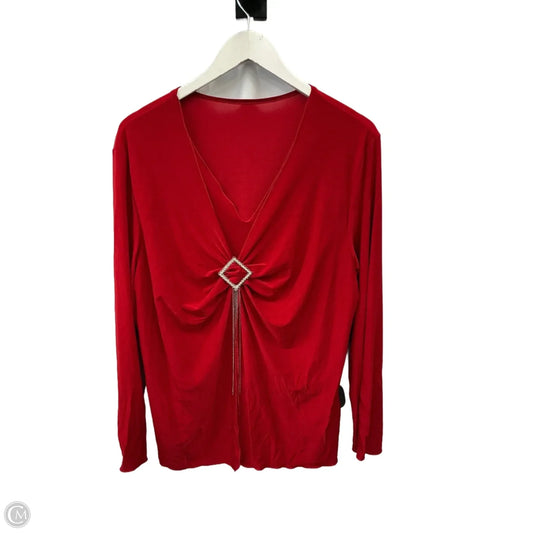 Top Long Sleeve By Amanda In Red & Silver, Size: 1x