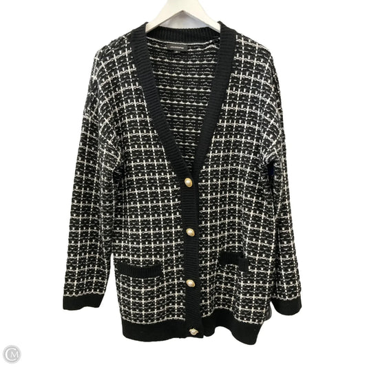 Sweater Cardigan By Calligraphie In Black & White, Size: Xl