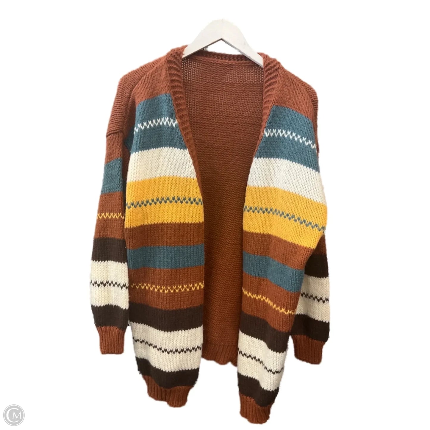 Sweater Cardigan By Clothes Mentor In Brown & Green, Size: 1x