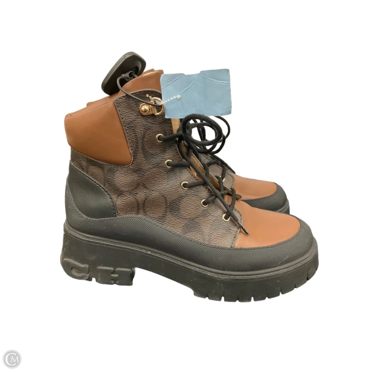 Boots Designer By Coach In Black & Brown, Size: 7.5