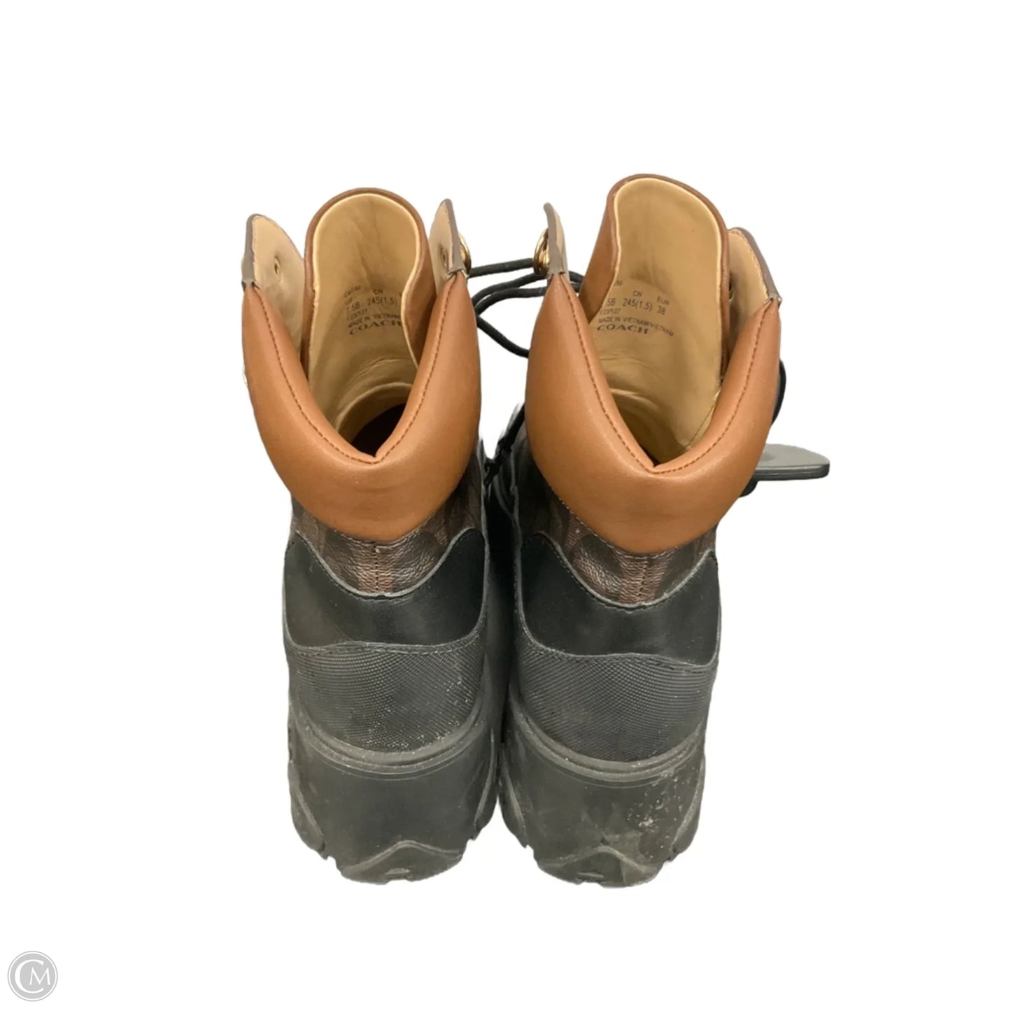 Boots Designer By Coach In Black & Brown, Size: 7.5