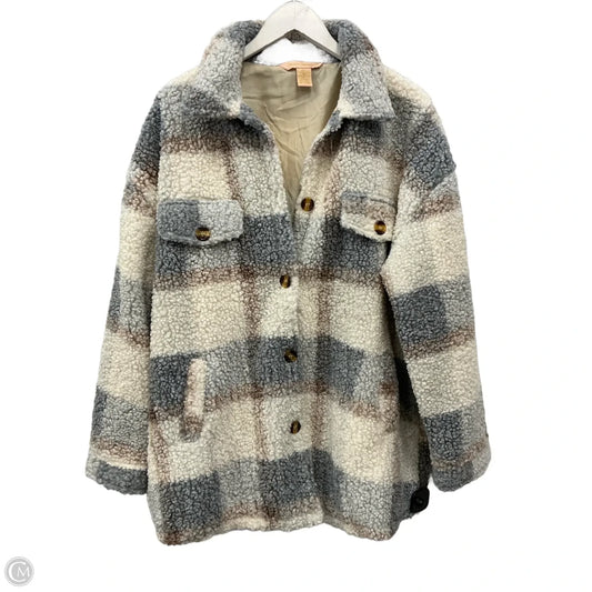 Jacket Faux Fur & Sherpa By Clothes Mentor In Cream & Grey, Size: L