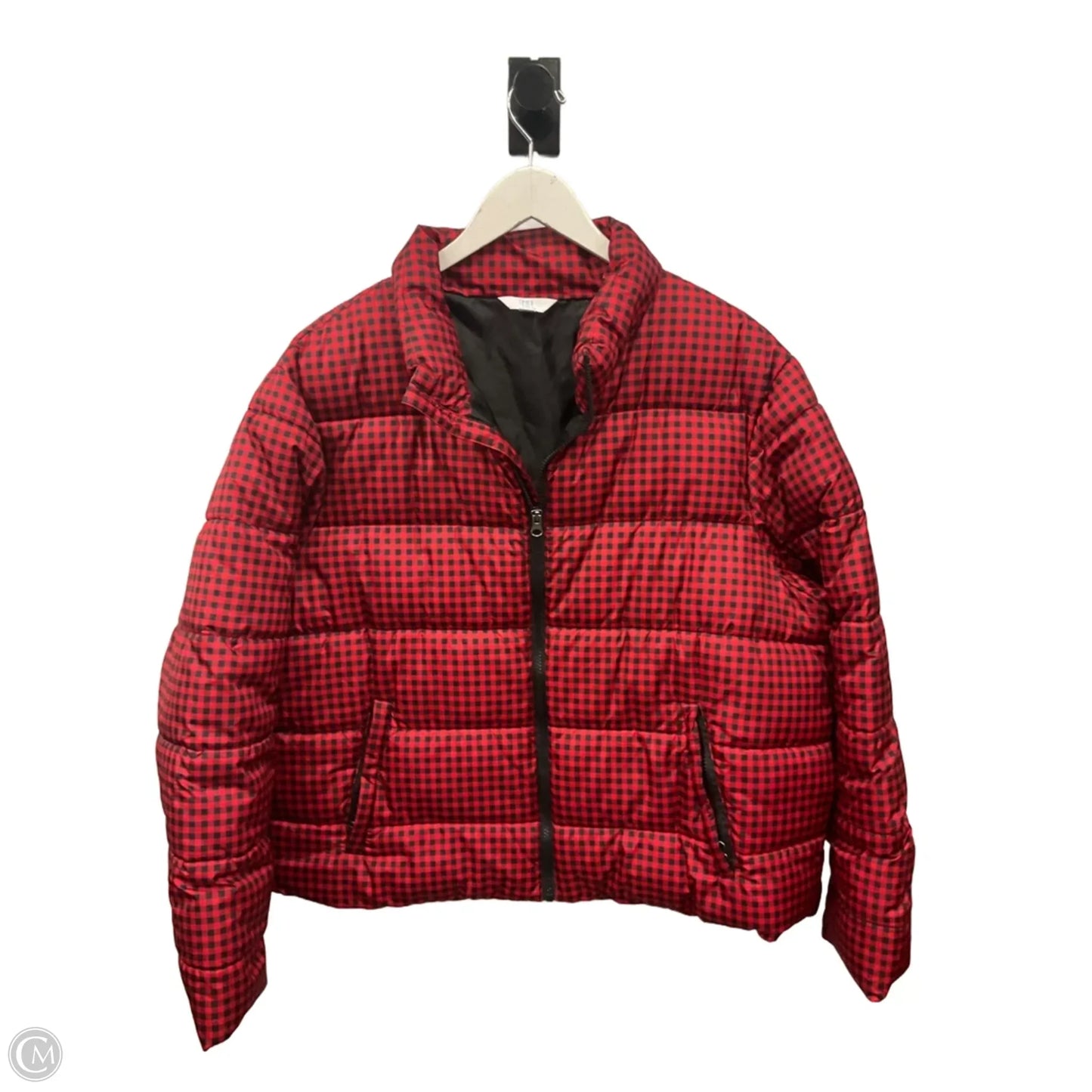 Jacket Puffer & Quilted By Time And Tru In Black & Red, Size: 1x