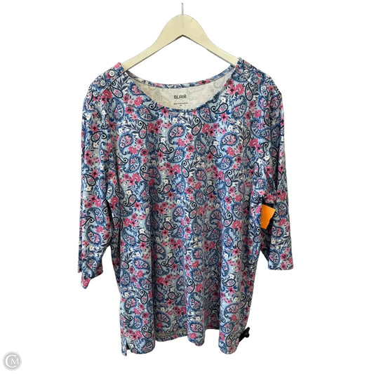 Top 3/4 Sleeve Basic By Blair In Blue & Pink, Size: 2x