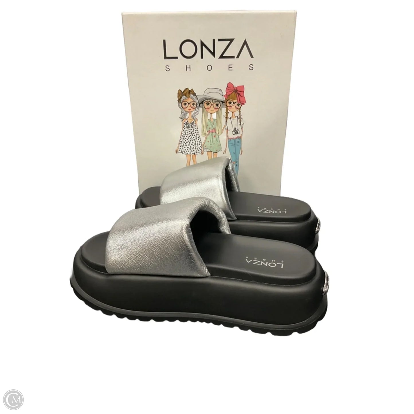Sandals Flats By Clothes Mentor In Silver, Size: 8.5