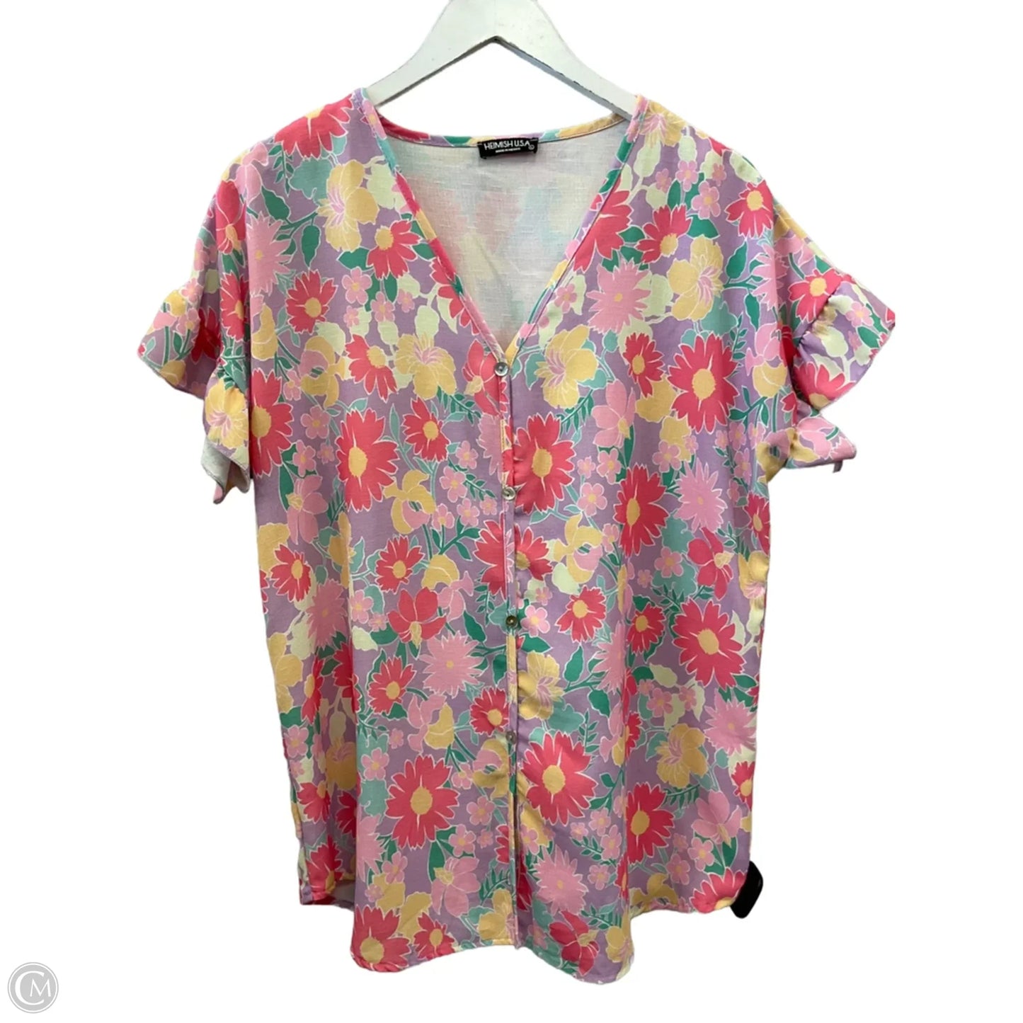 Top Short Sleeve By Heimish Usa In Purple & Yellow, Size: L