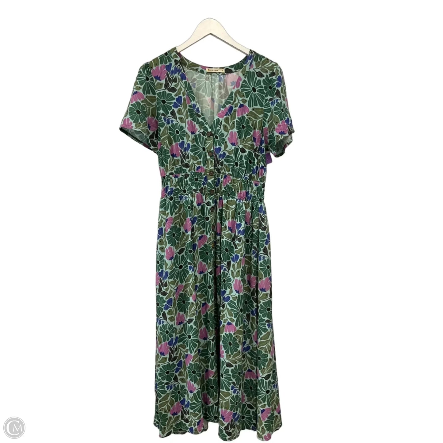 Dress Casual Midi By Marine Layer In Green & Pink, Size: M