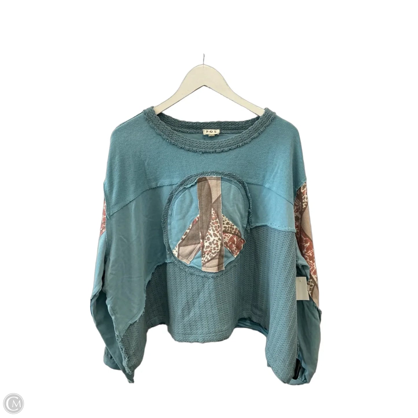 Top Long Sleeve By Pol In Blue & Brown, Size: L