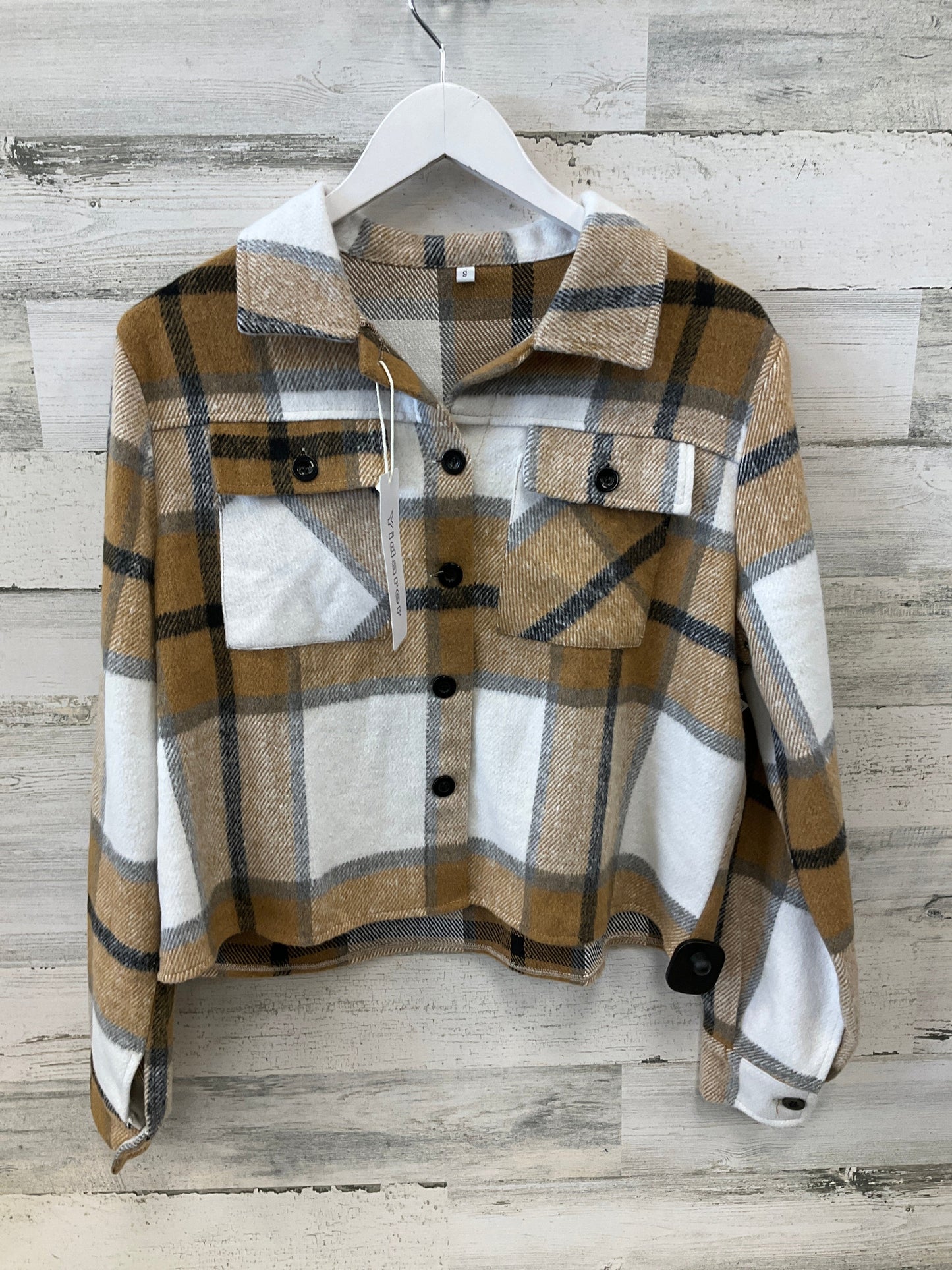 Jacket Shirt By Clothes Mentor In Tan, Size: S