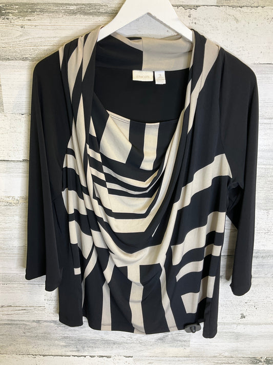 Blouse 3/4 Sleeve By Chicos In Black & Cream, Size: Xl