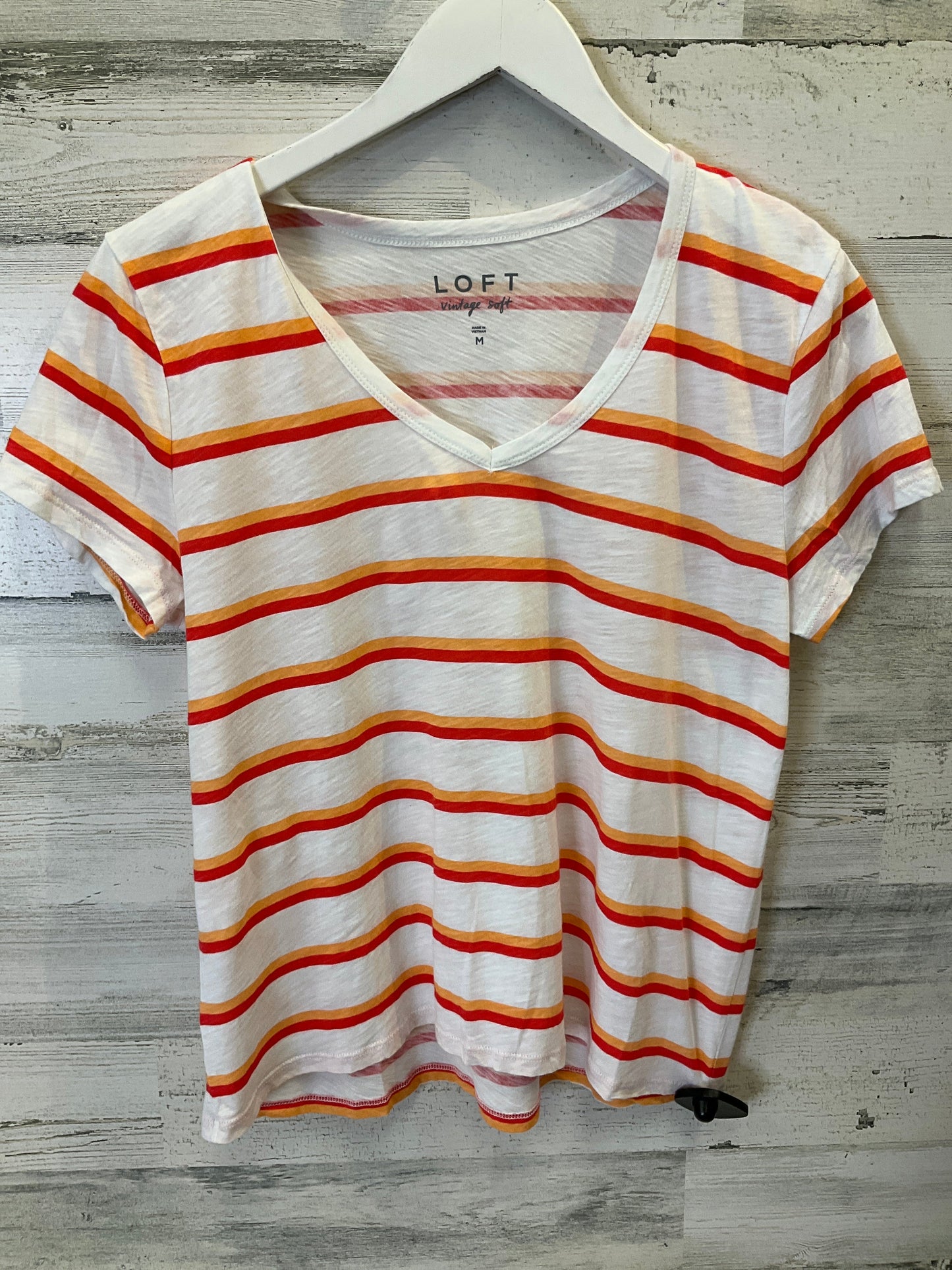 Orange & White Top Short Sleeve Loft, Size M