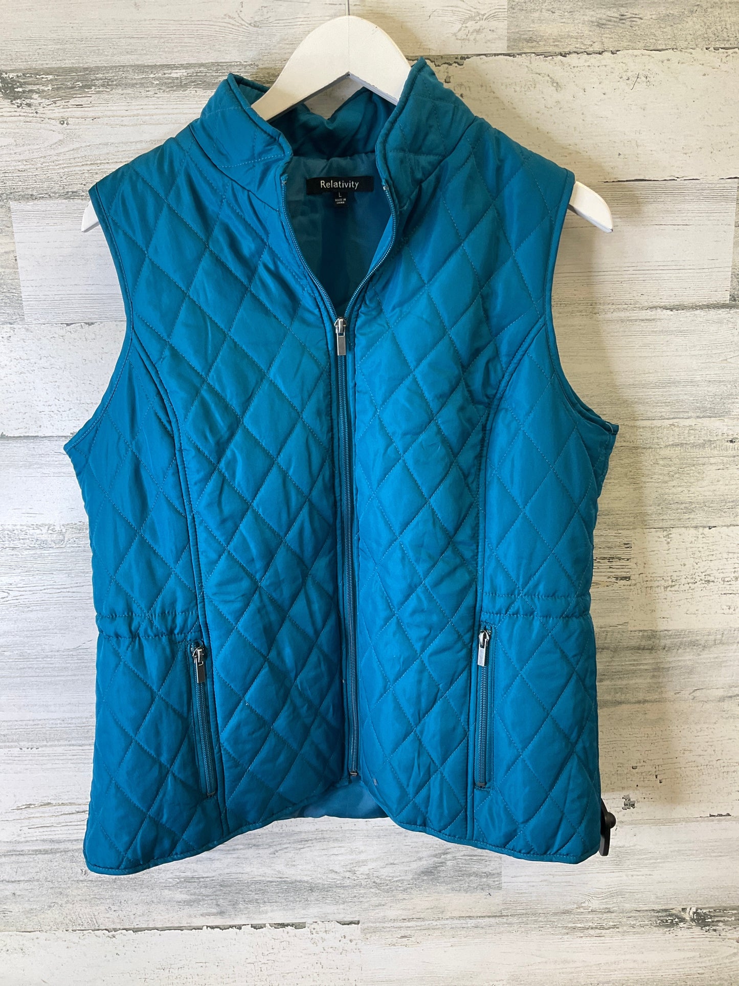 Vest Puffer & Quilted By Relativity In Blue, Size: L