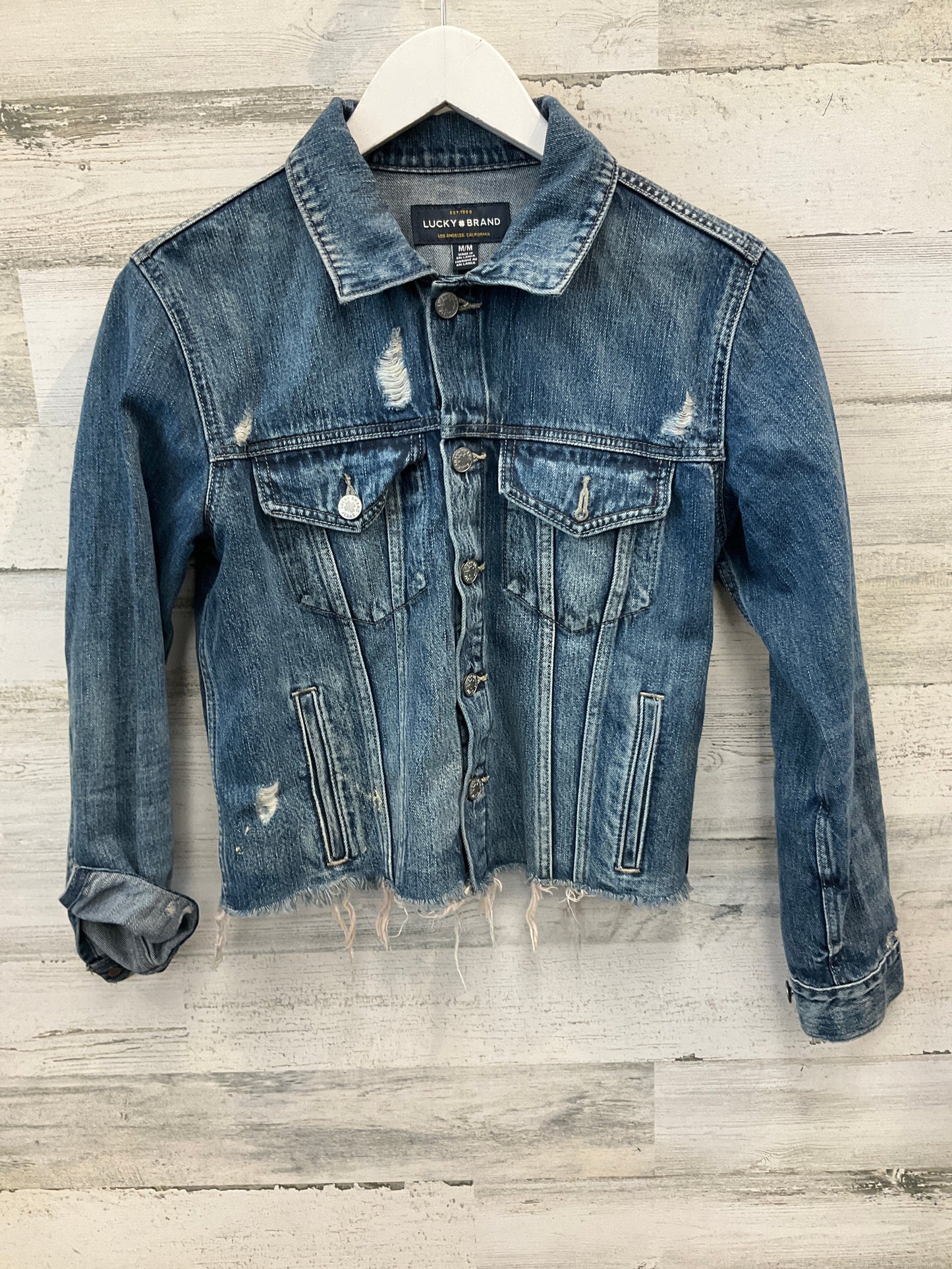 Jacket Denim By Lucky Brand In Blue Denim, Size: M