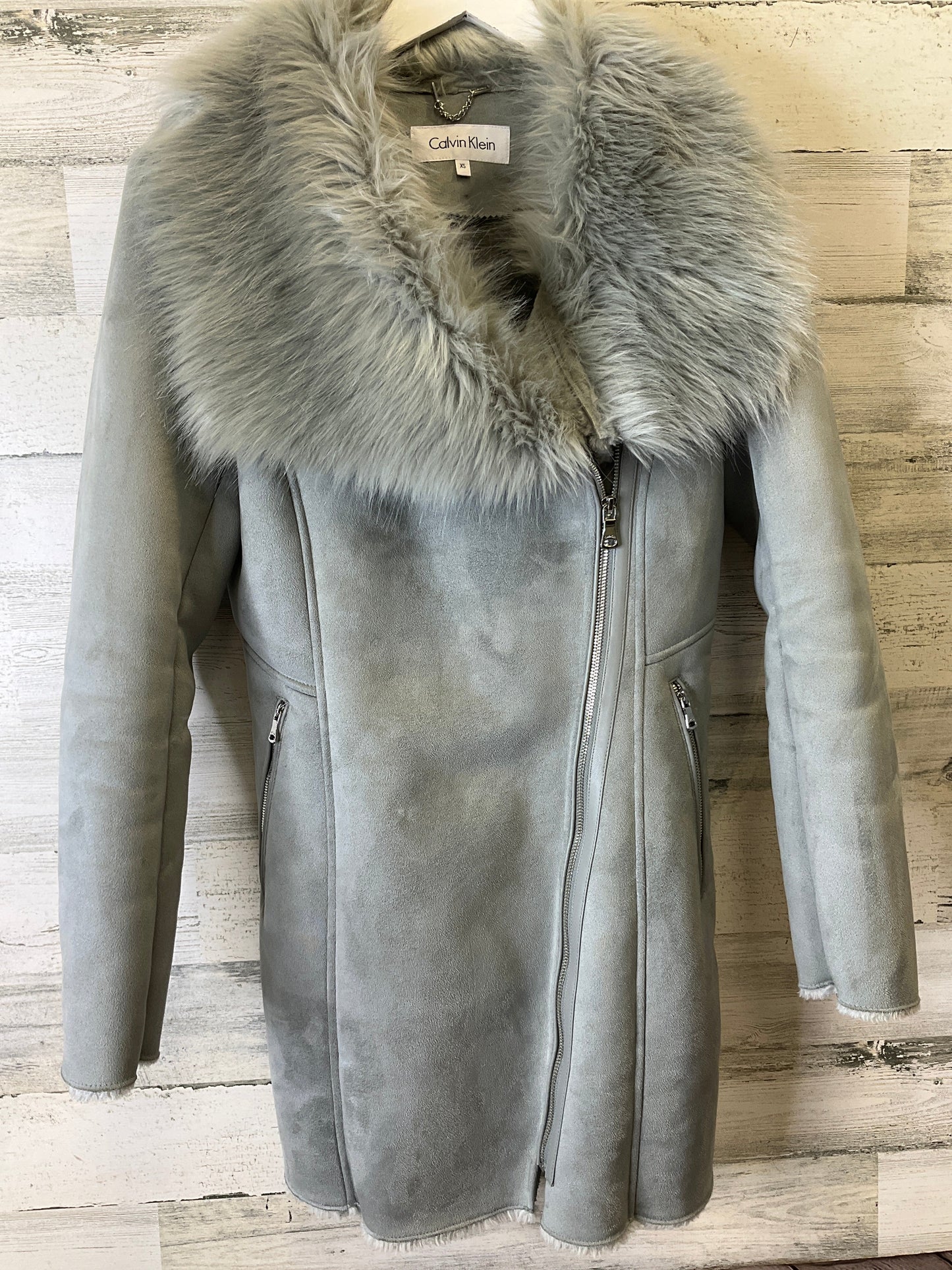 Coat Faux Fur & Sherpa By Calvin Klein In Grey, Size: Xs