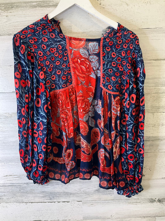 BLOUSE LS BLANK LONDON in BLUE & RED, Size: S