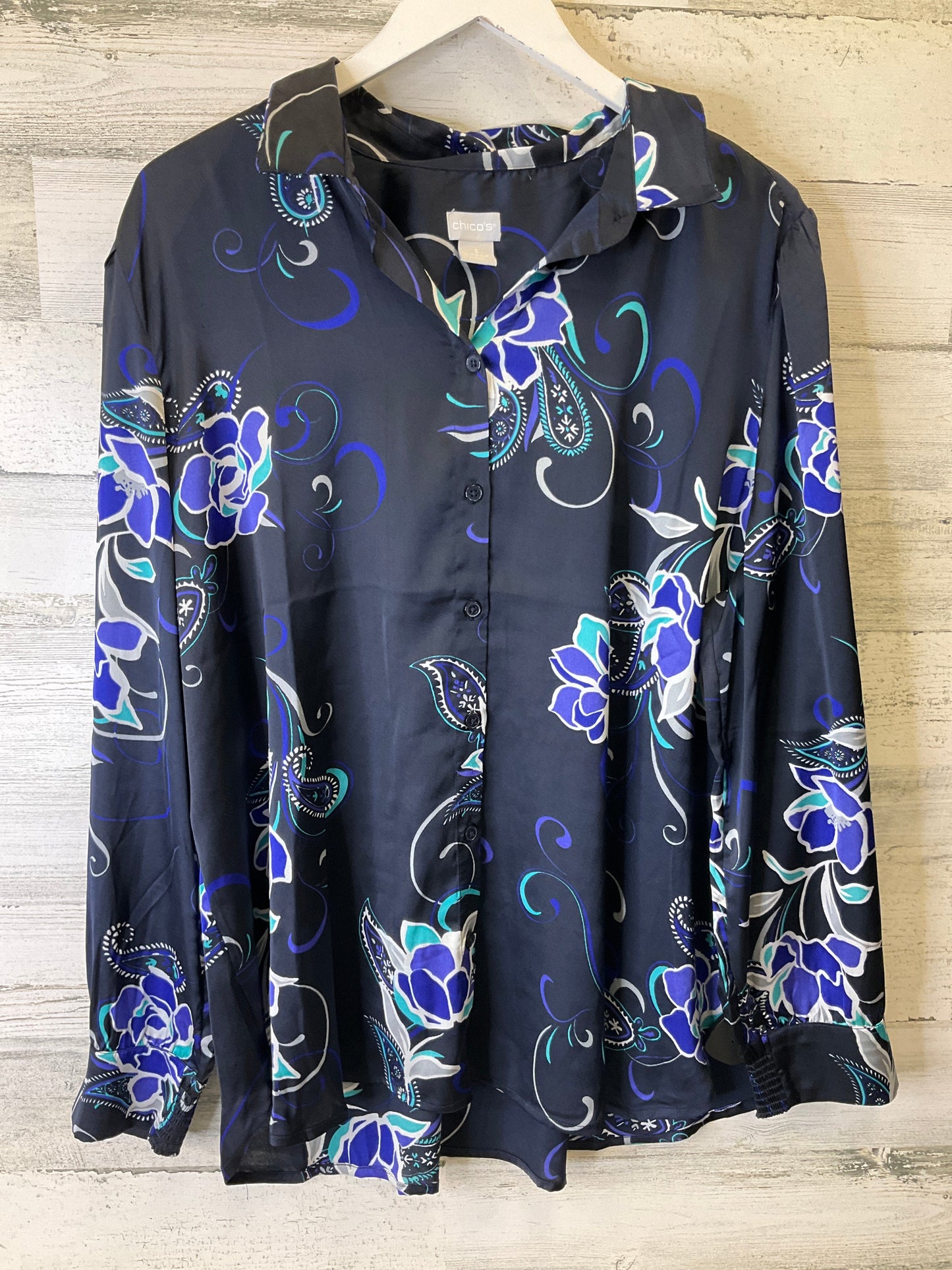 Blouse Long Sleeve By Chicos In Blue & Purple, Size: Xl