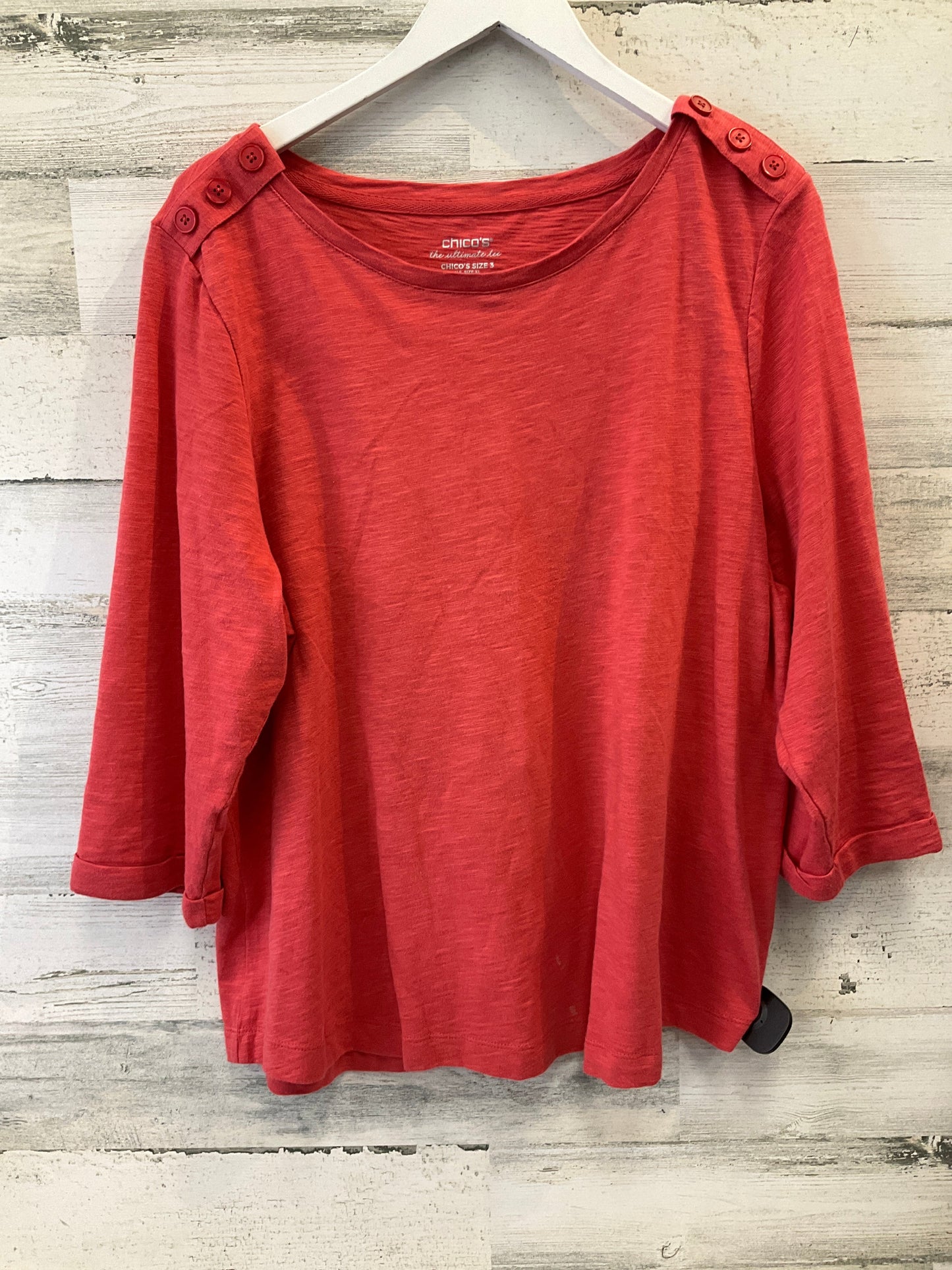 Top 3/4 Sleeve By Chicos In Orange, Size: Xl