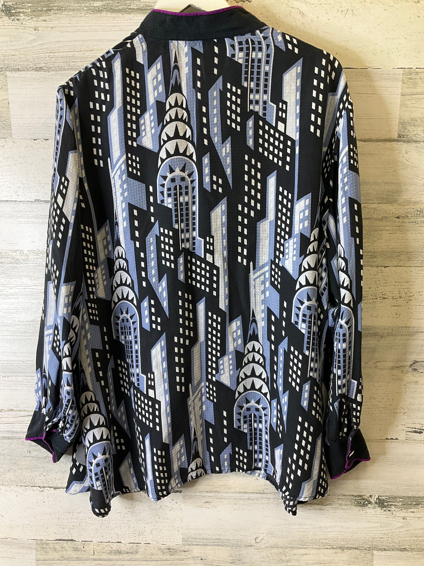 Blouse Long Sleeve By Bob Mackie Qvc In Black & Blue, Size: 2x