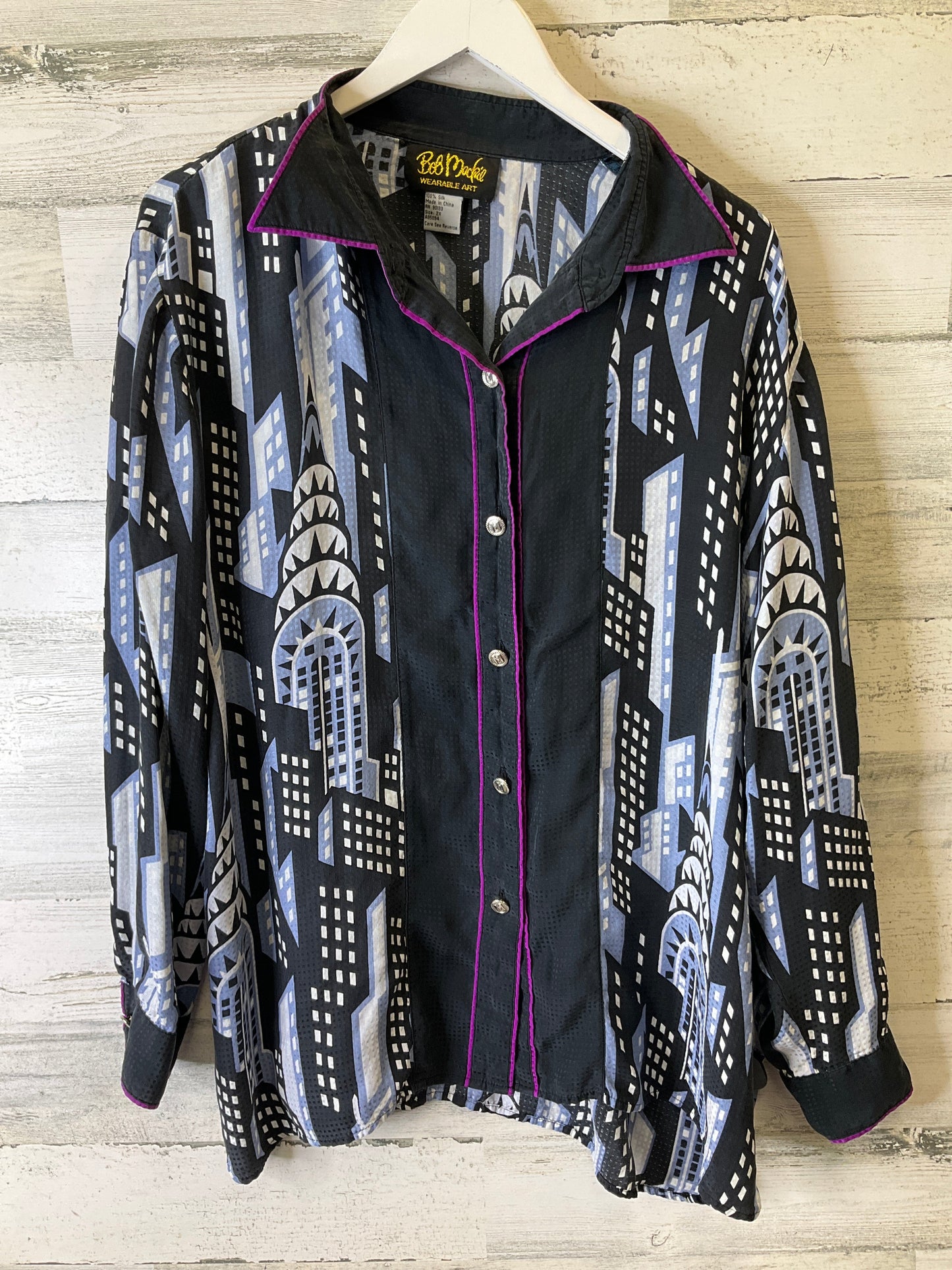 Blouse Long Sleeve By Bob Mackie Qvc In Black & Blue, Size: 2x