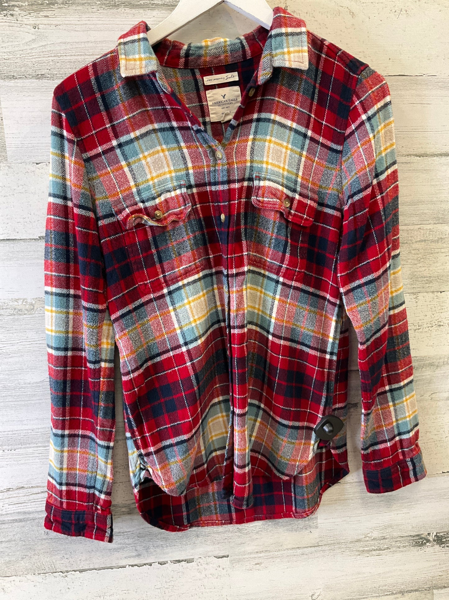 Top Long Sleeve By American Eagle In Plaid Pattern, Size: M