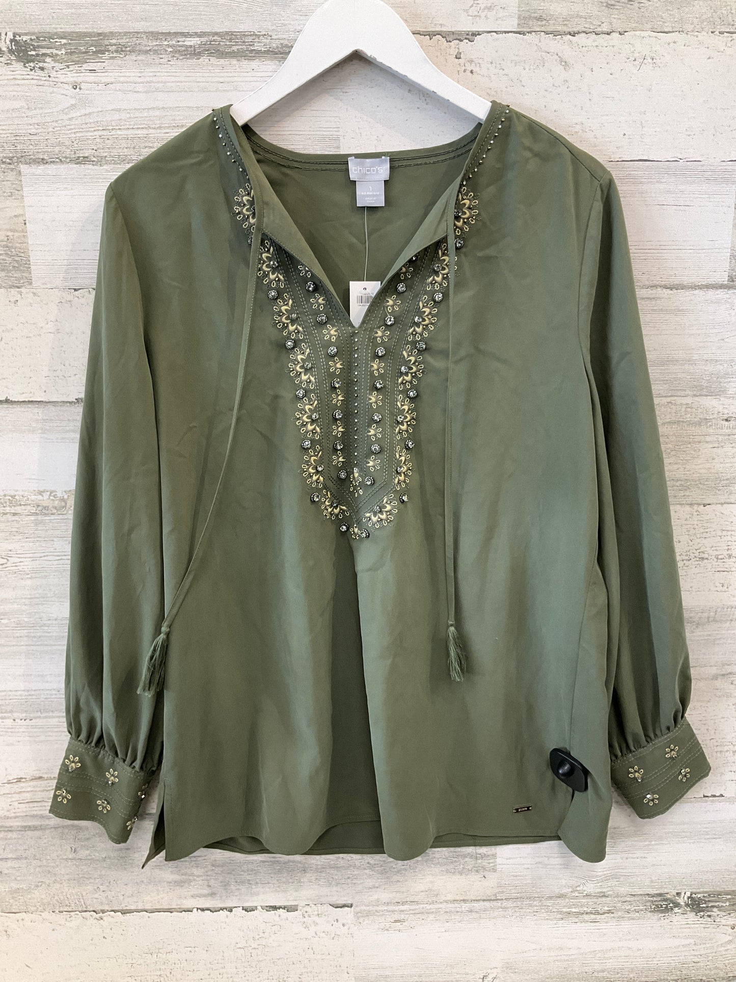 Blouse Long Sleeve By Chicos In Green, Size: M