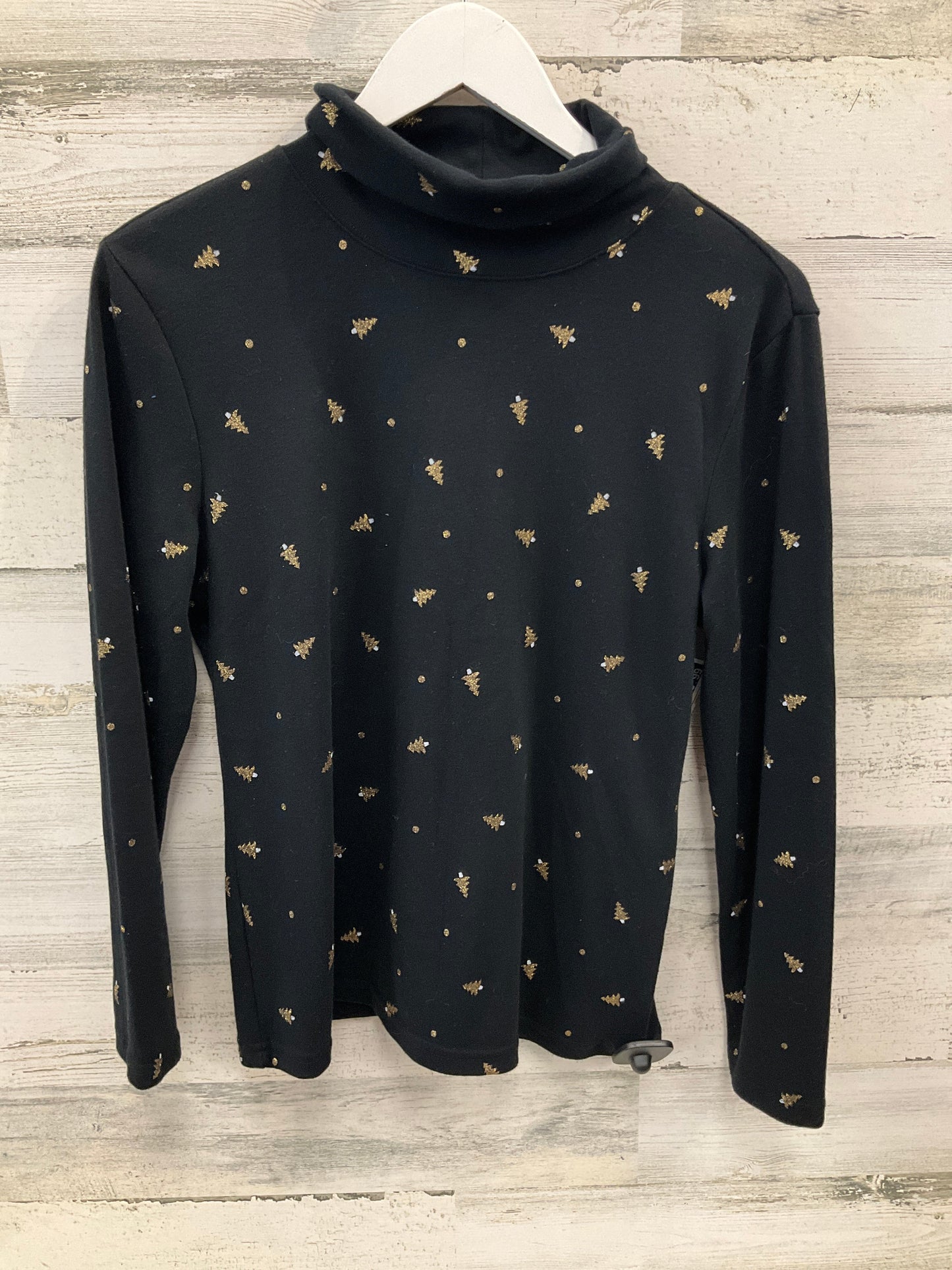 Top Long Sleeve Basic By Karen Scott In Black & Gold, Size: L