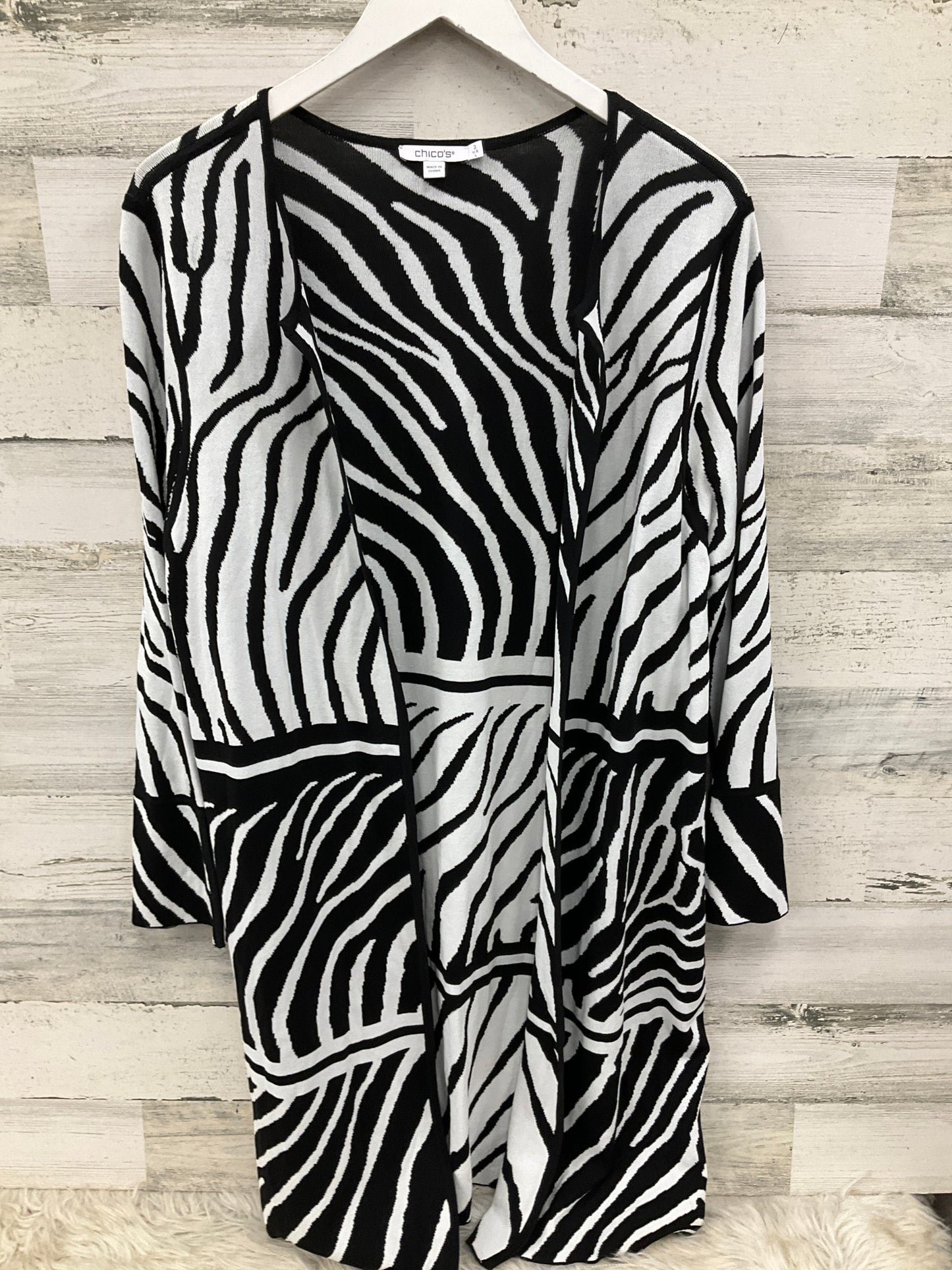 Sweater Cardigan By Chicos In Zebra Print, Size: L